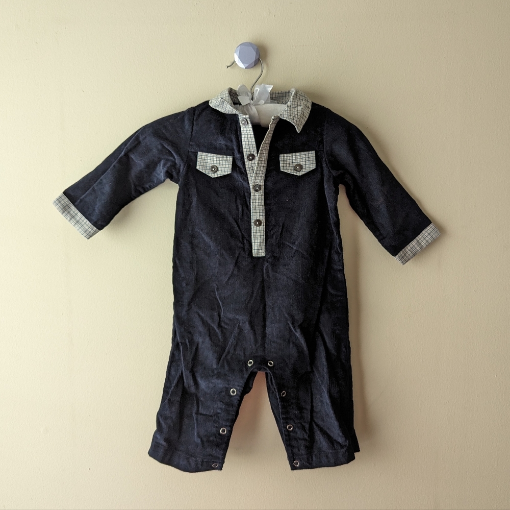 Fantaisie Bebes Navy Corduroy Polo Playsuit 12M - Picture 4 of 7